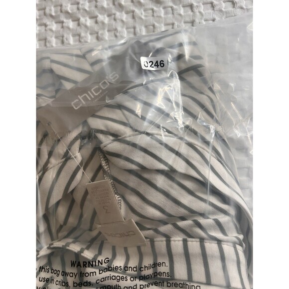 Chico's long dress Size 3 X Large Striped Tee Cuffed Detail White Green New 16 - Picture 11 of 11